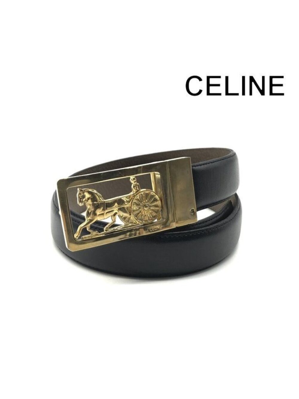Celine Carriage Reversible Belt Leather Buckle Suit Black